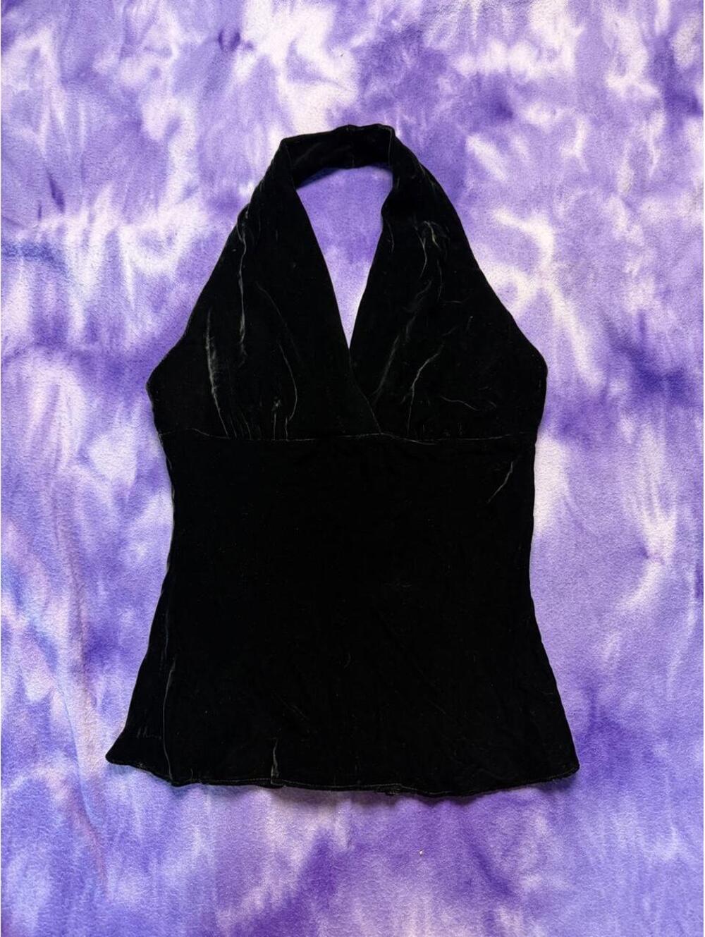 Express deep black velvet halter neck top